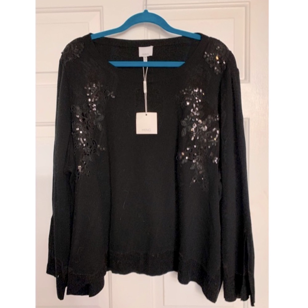 MING Beautiful Black Sequin Embroidered Cardigan Sweater NWT 3X